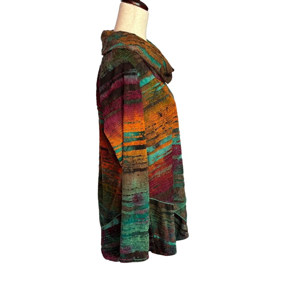 Ali Miles Blouse Womens Small Textured Cowl Neck Top Colorful Fall Unique Artsy - Picture 4 of 8